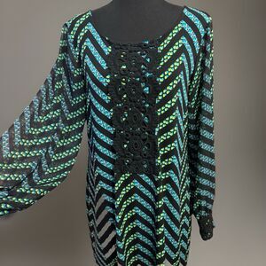 Alfani Blouse Medium Womens Tunic Top Sheer Balloon Sleeve Artsy Art To Wear